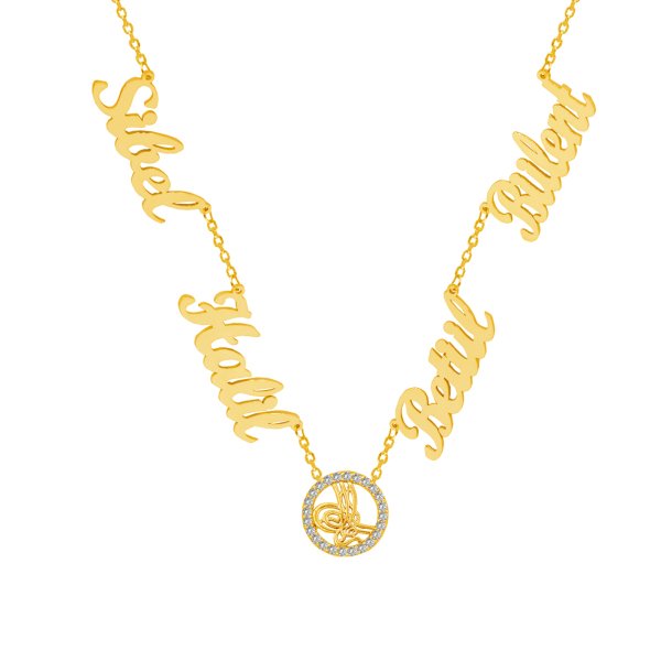 Gümüş Tuğralı 4 İsimli Aile Kolyesi