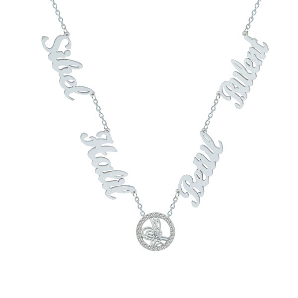 Gümüş Tuğralı 4 İsimli Aile Kolyesi