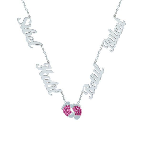 Gümüş Patikli 4 İsimli Aile Kolyesi