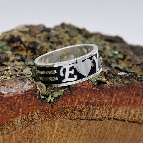 Gümüş Kişiye Özel Tasarım Mineli İsimli Yüzük