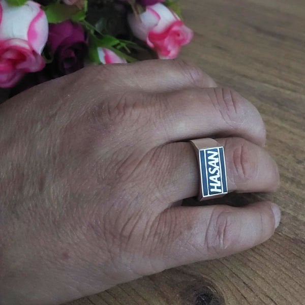 Gümüş Kişiye Özel Tasarım Mineli İsimli Yüzük
