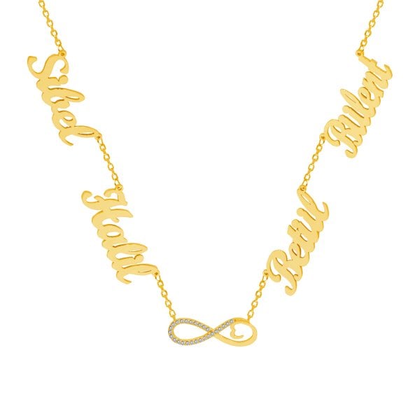 Gümüş Taşlı Sonsuzluk 4 İsimli Aile Kolyesi