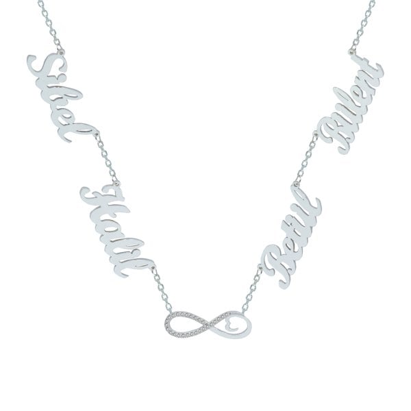 Gümüş Taşlı Sonsuzluk 4 İsimli Aile Kolyesi