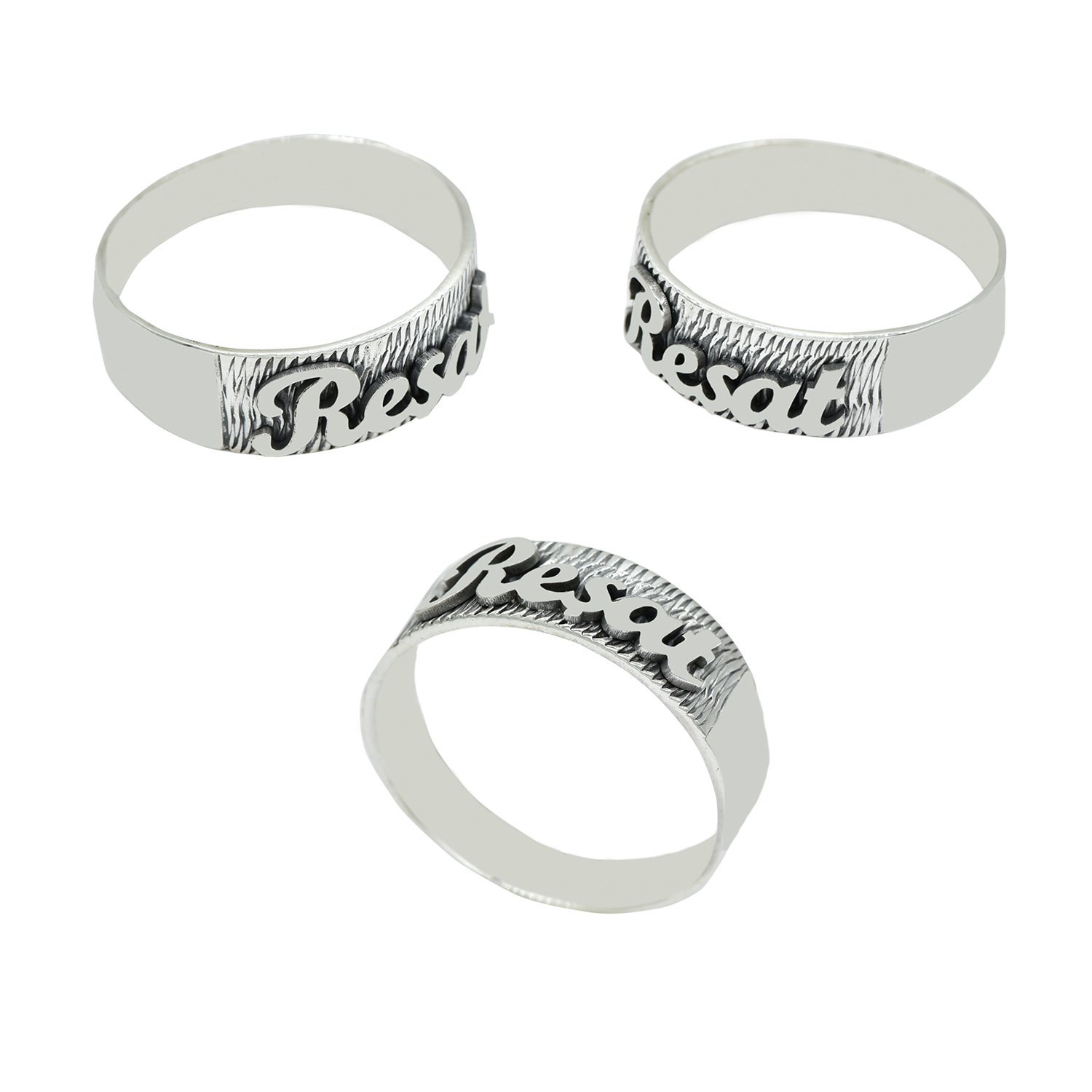 Gümüş Özel Tasarım Desenli İsimli Yüzük