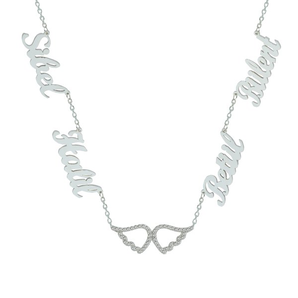 Gümüş Melek Kanatlı 4 İsimli Aile Kolyesi