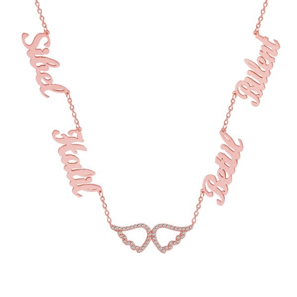 Gümüş Melek Kanatlı 4 İsimli Aile Kolyesi