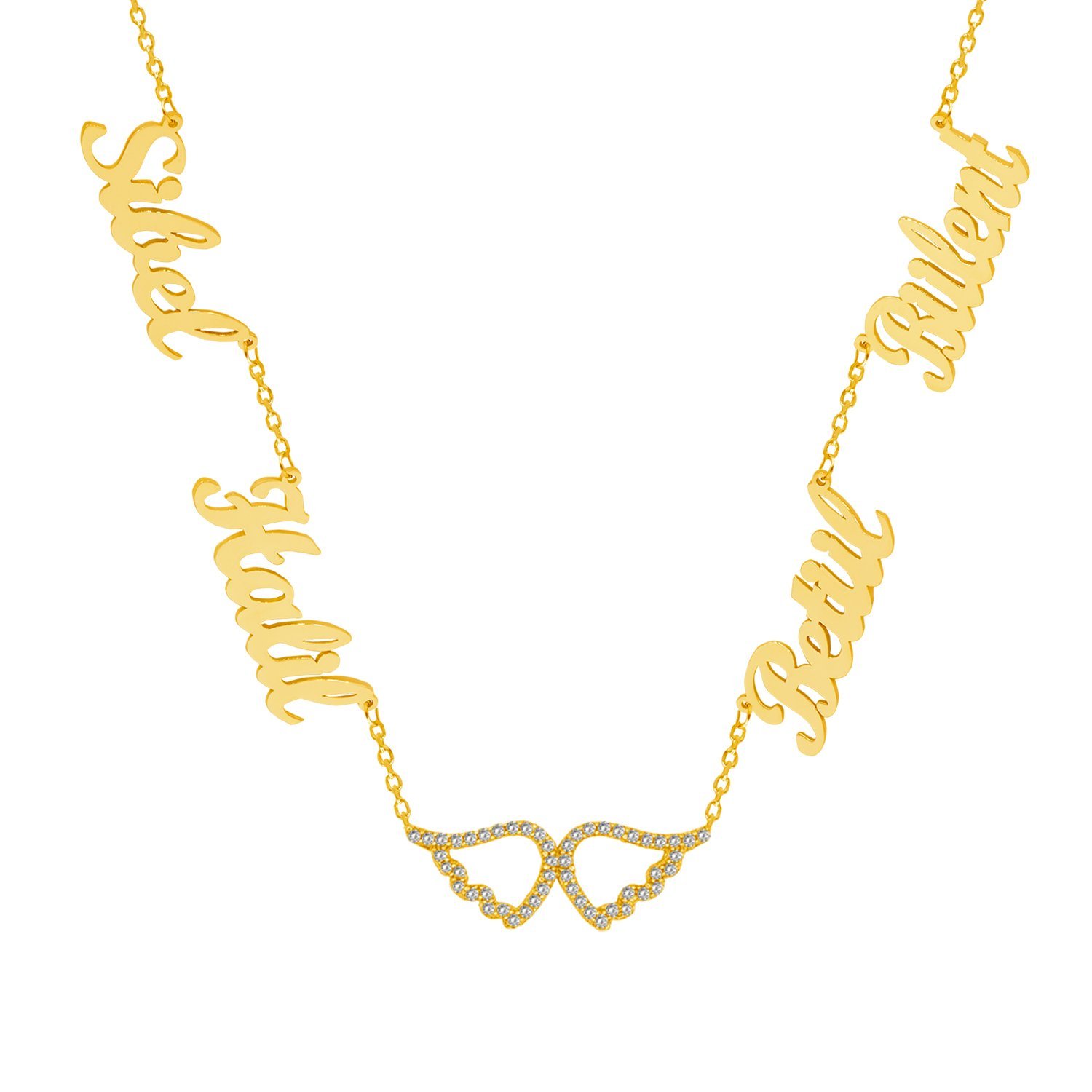 Gümüş Melek Kanatlı 4 İsimli Aile Kolyesi