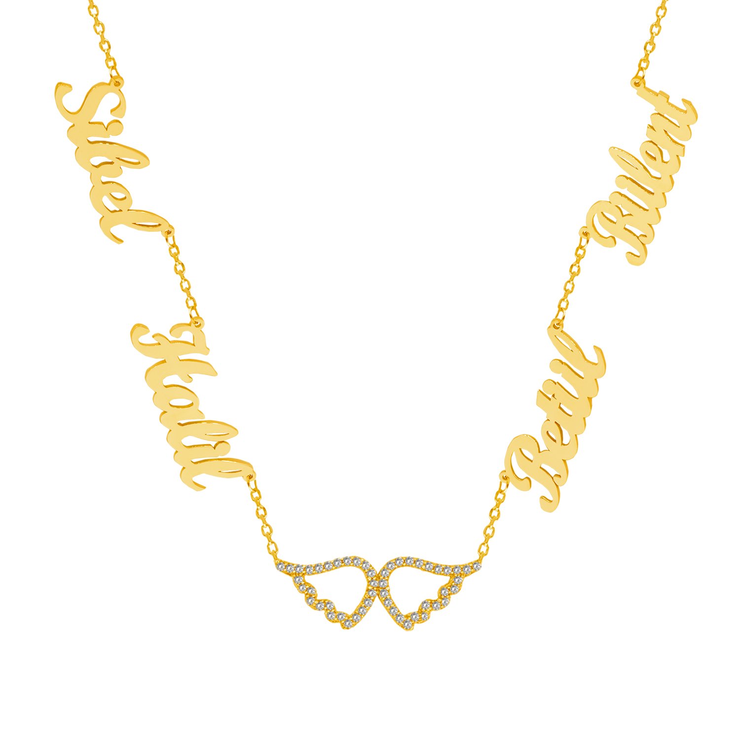 Gümüş Melek Kanatlı 4 İsimli Aile Kolyesi