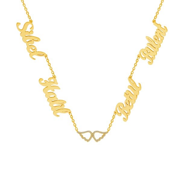 Gümüş Melek Kanatlı 4 İsimli Aile Kolyesi