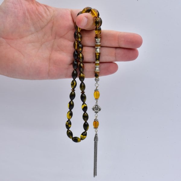 Nakkaş İmame İşlemeli Ateş Kehribar Tesbih