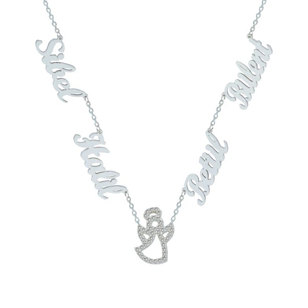 Gümüş Melek Kanatlı 4 İsimli Aile Kolyesi