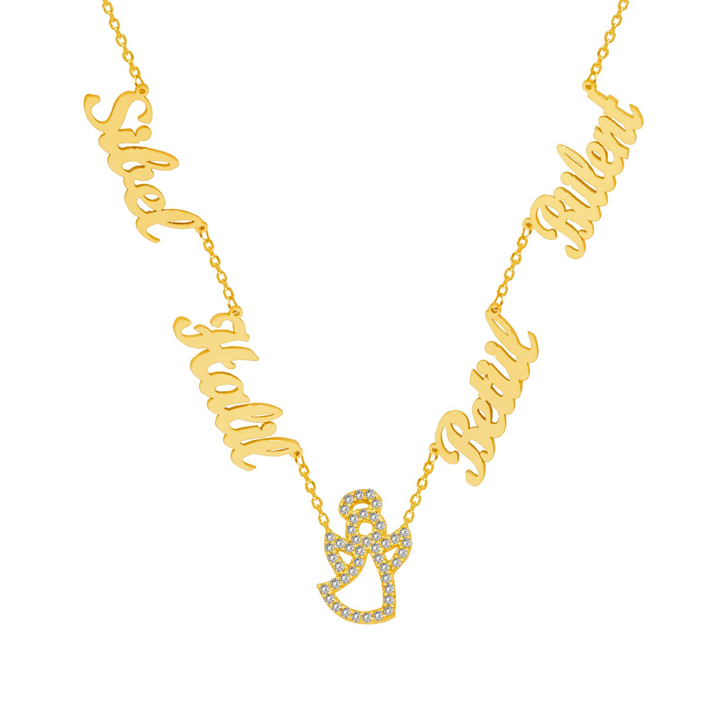 Gümüş Melek Kanatlı 4 İsimli Aile Kolyesi