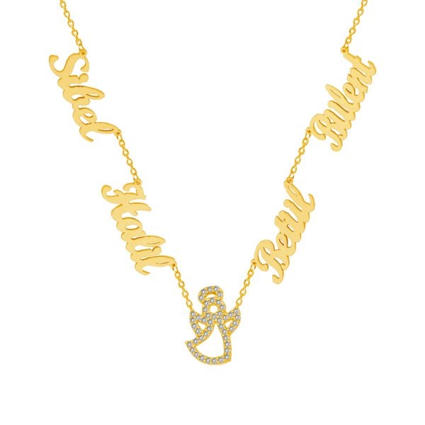 Gümüş Melek Kanatlı 4 İsimli Aile Kolyesi