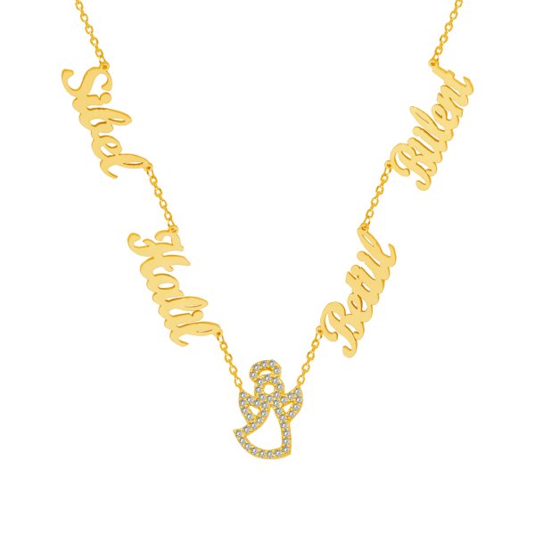 Gümüş Melek Kanatlı 4 İsimli Aile Kolyesi