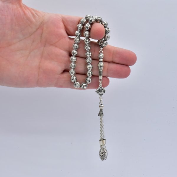 Gümüş Tesbih Ay Yıldız İşlemeli