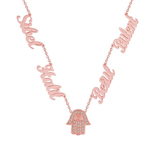 Gümüş El Figürlü 4 İsimli Aile Kolyesi