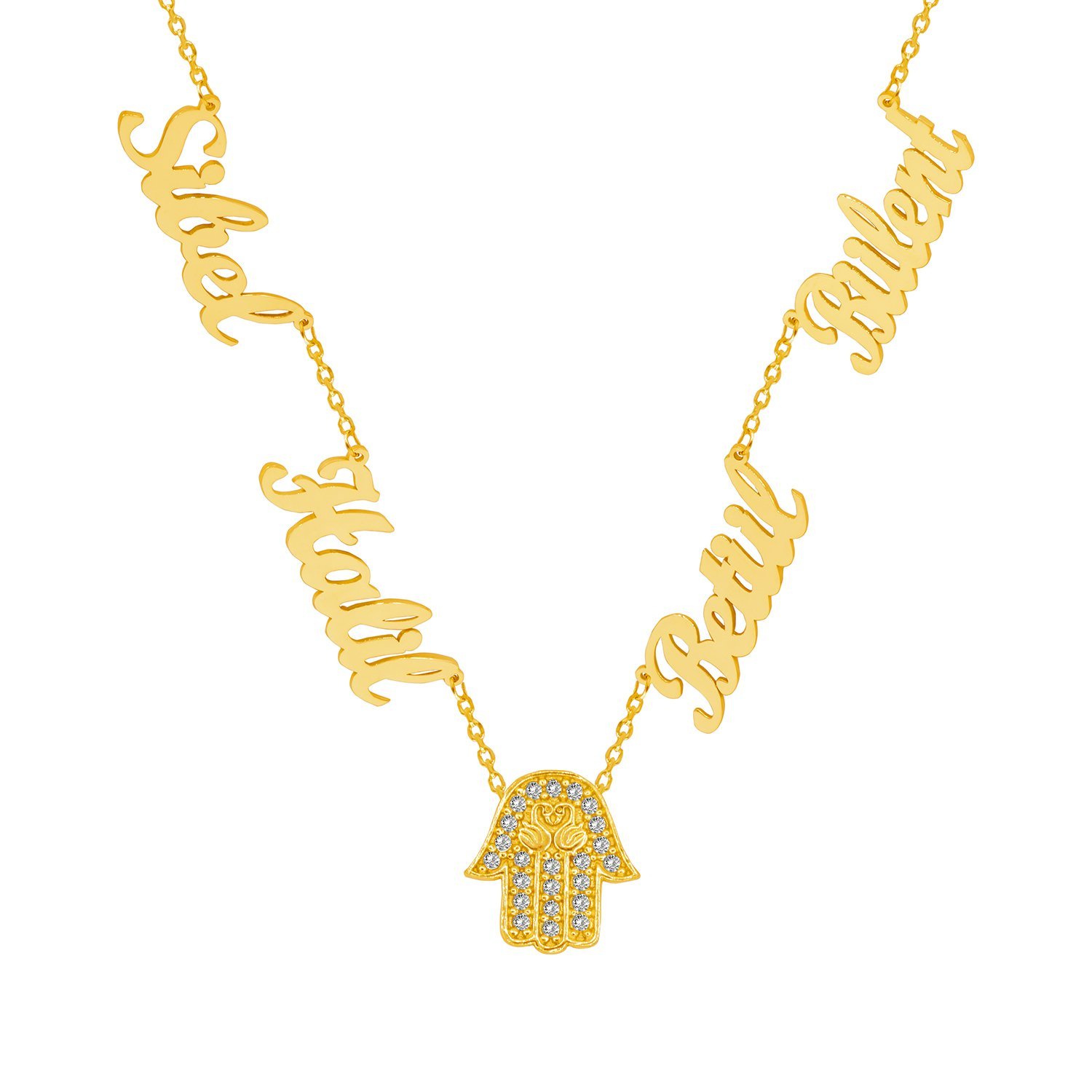 Gümüş El Figürlü 4 İsimli Aile Kolyesi