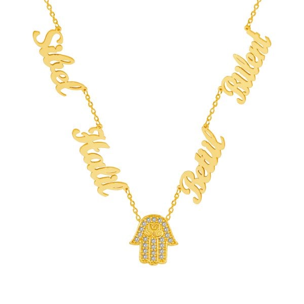 Gümüş El Figürlü 4 İsimli Aile Kolyesi