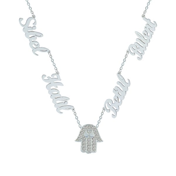 Gümüş El Figürlü 4 İsimli Aile Kolyesi