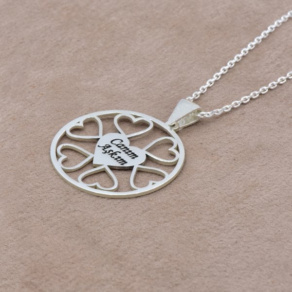 Gümüş Halka Tasarım Kalpli İsimli Kolye