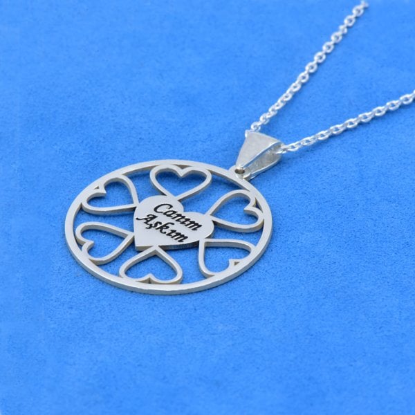 Gümüş Halka Tasarım Kalpli İsimli Kolye