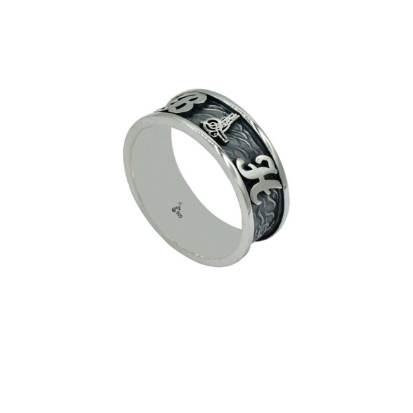 Gümüş Tuğra Tasarımlı Oyma Harfli Yüzük