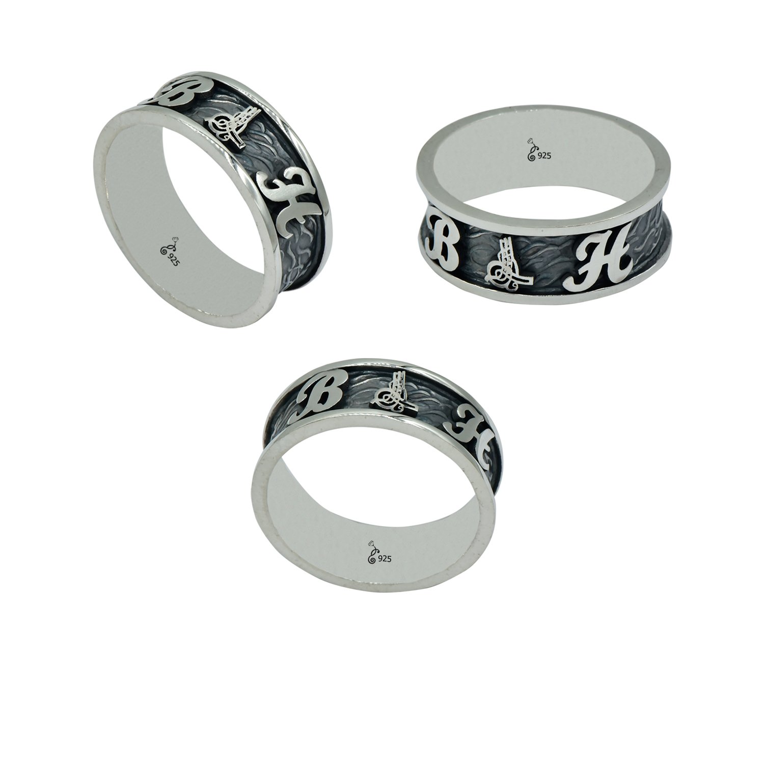 Gümüş Tuğra Tasarımlı Oyma Harfli Yüzük