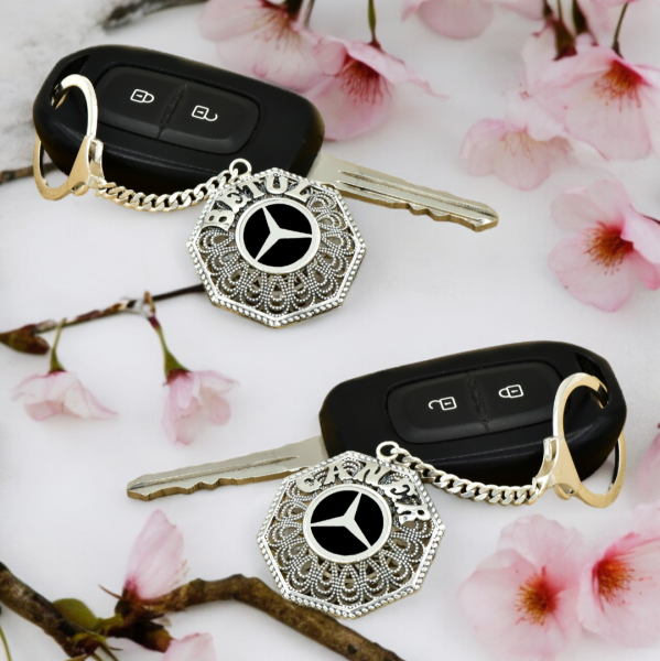 Gümüş Mercedes Logolu Telkari İsimli Anahtarlık