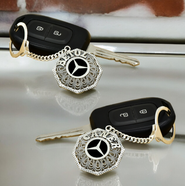 Gümüş Mercedes Logolu Telkari İsimli Anahtarlık