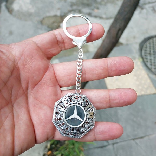 Gümüş Mercedes Logolu Telkari İsimli Anahtarlık