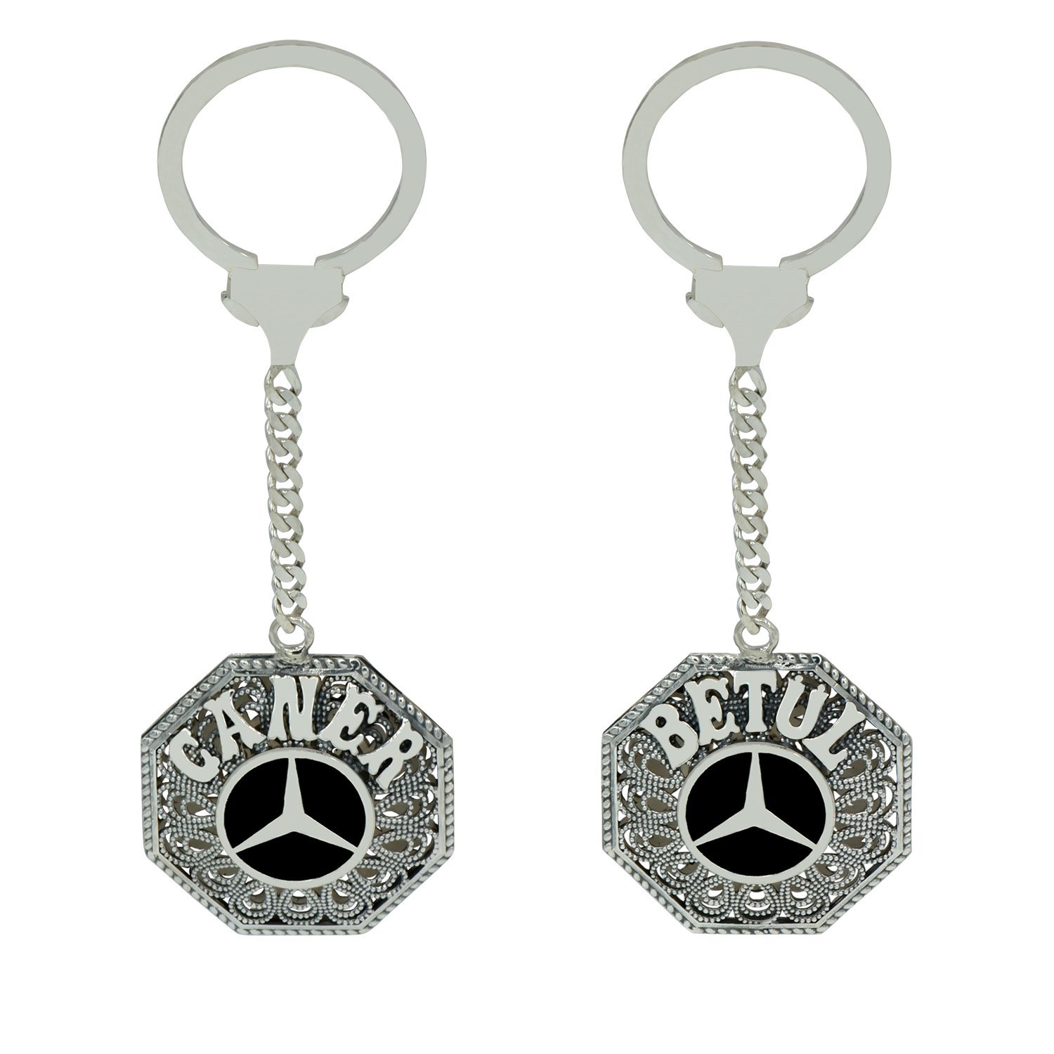 Gümüş Mercedes Logolu Telkari İsimli Anahtarlık