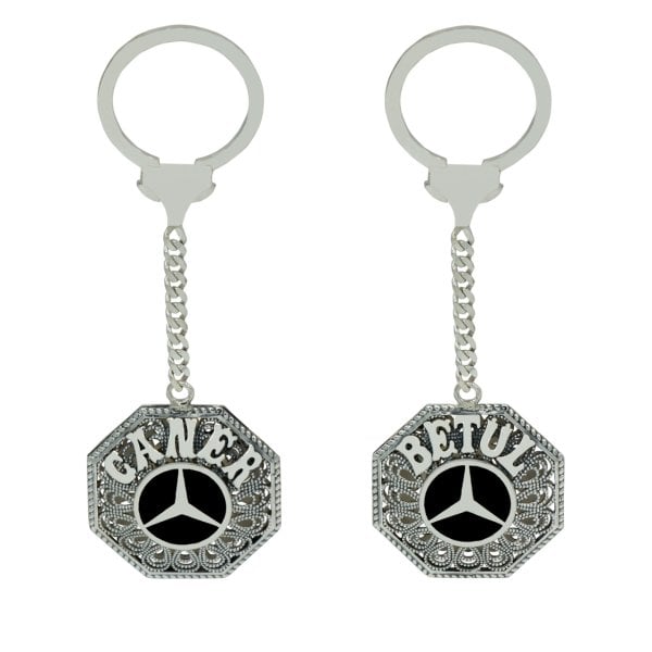 Gümüş Mercedes Logolu Telkari İsimli Anahtarlık