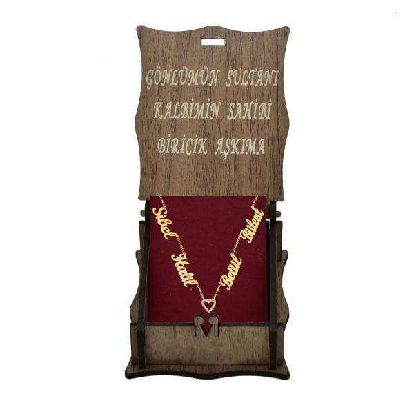 14, 22 Ayar Altın Kalpli 4 İsimli Aile Kolyesi