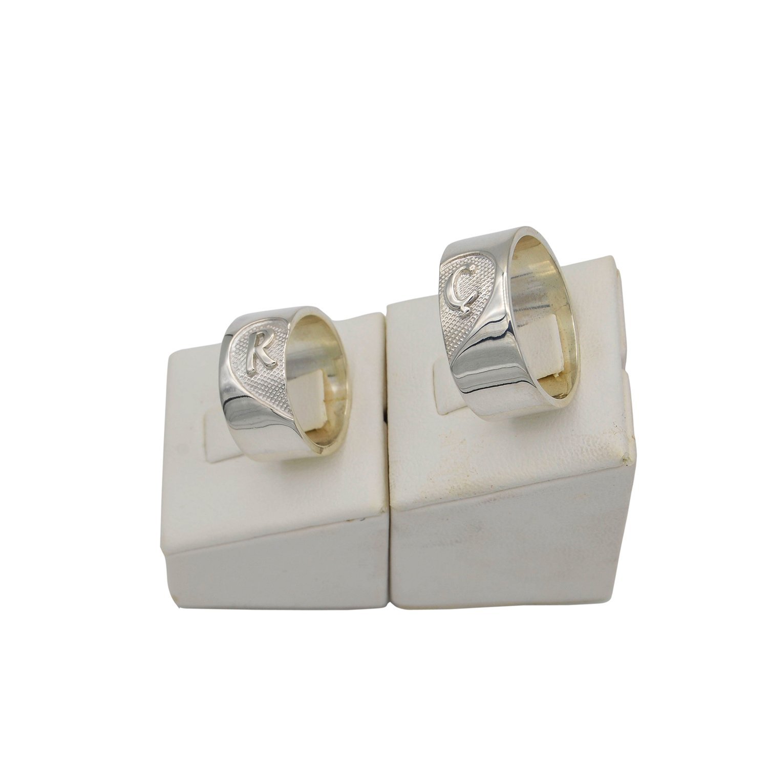 Gümüş Özel Tasarım Kalpli Harfli Çift Alyans