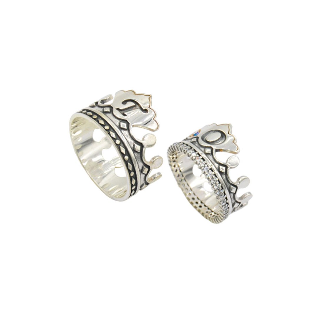 Gümüş Kral Kraliçe Tasarımlı İsimli Çift Alyans