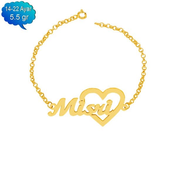14, 22 Ayar Altın Kalpli İsimli Bileklik
