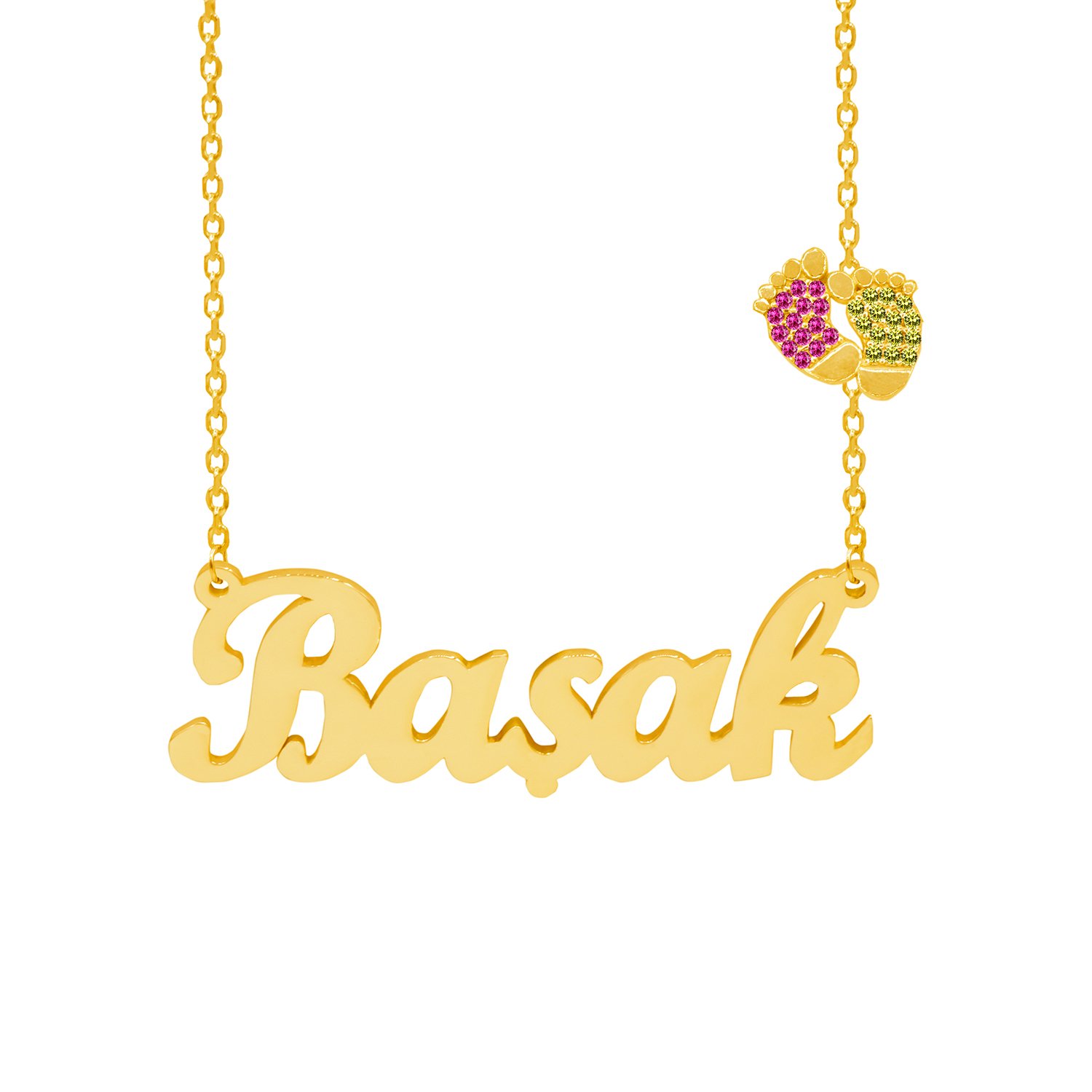 Gümüş Sarı Kırmızı Renk Patikli İsimli Kolye