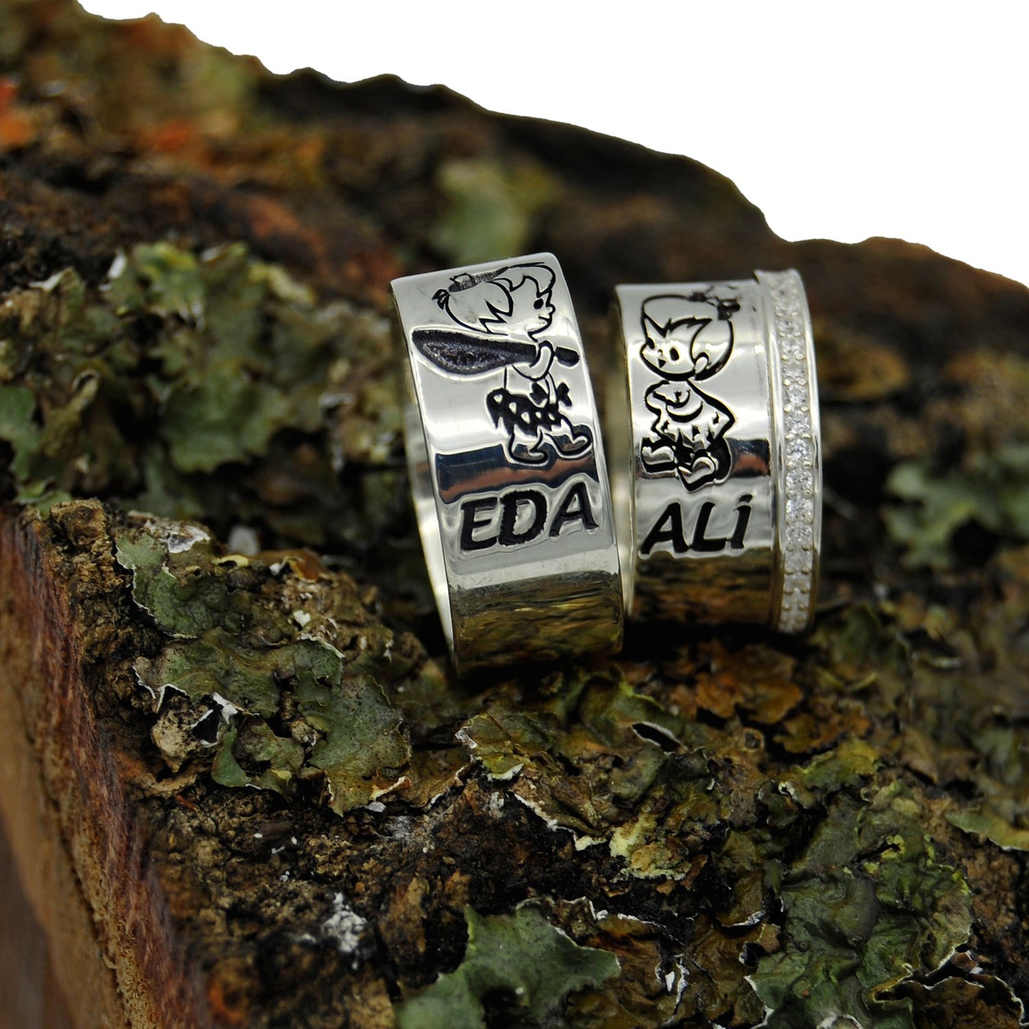 Gümüş Taş Devri Tasarım İsimli Çift Alyans