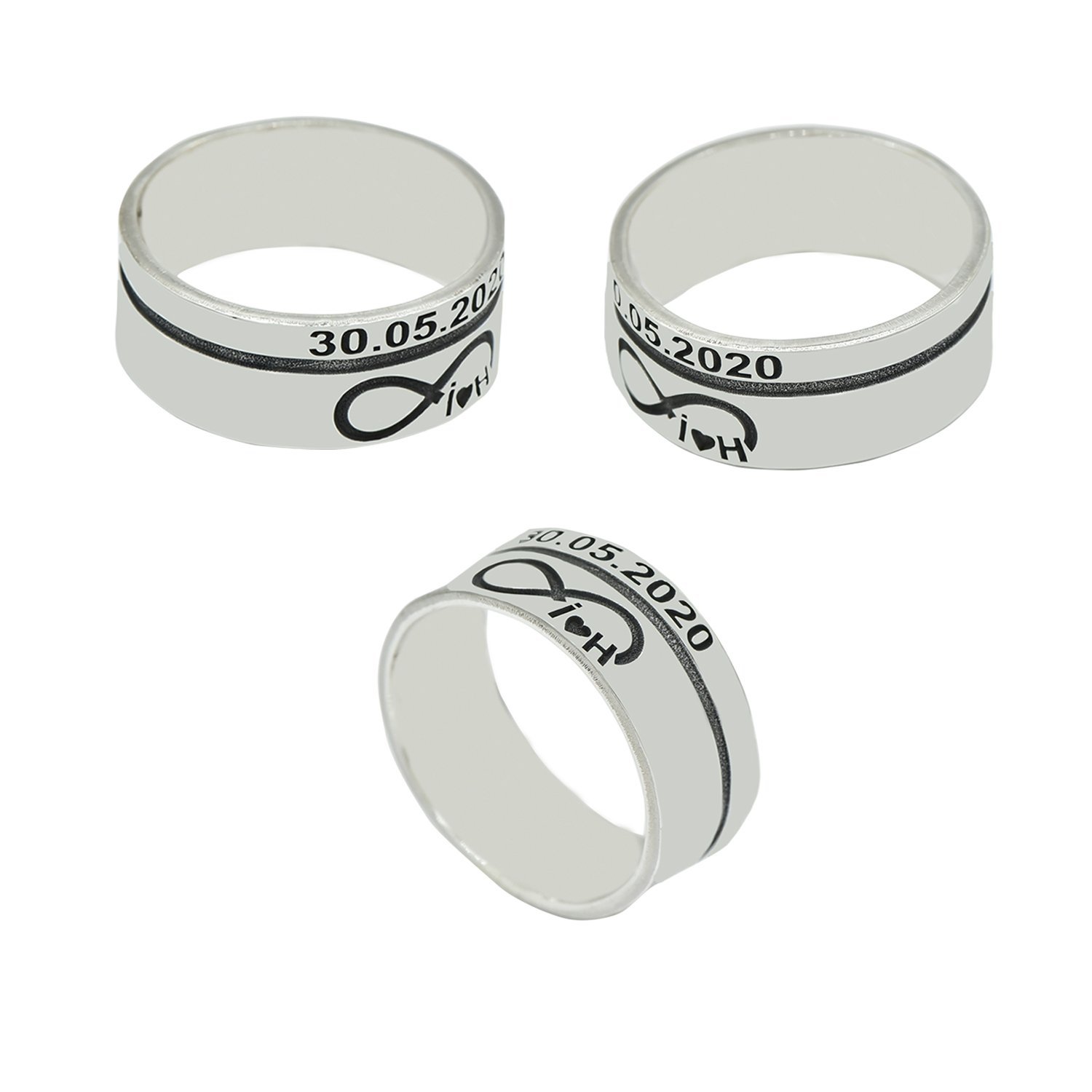 Gümüş Özel Tasarım Sonsuzluk Harfli Çift Alyans