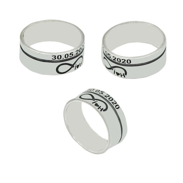 Gümüş Özel Tasarım Sonsuzluk Harfli Çift Alyans