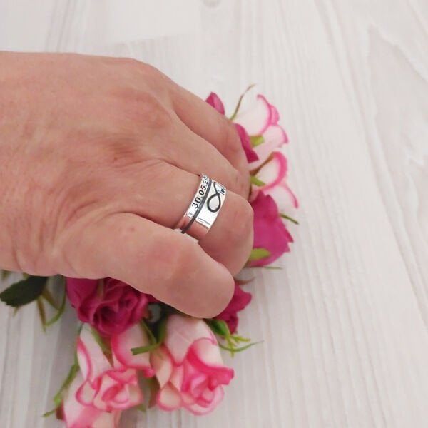 Gümüş Özel Tasarım Sonsuzluk Harfli Çift Alyans