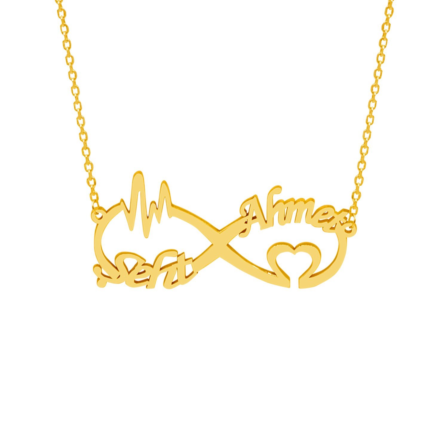 Gümüş Taşsız Kalp Ritimli Sonsuzluk İsimli Kolye