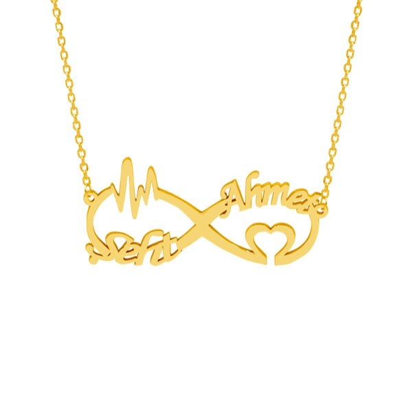 Gümüş Taşsız Kalp Ritimli Sonsuzluk İsimli Kolye