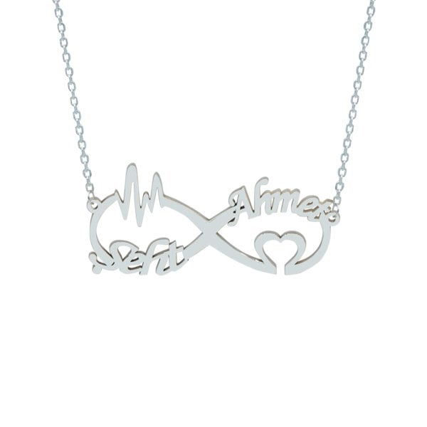 Gümüş Taşsız Kalp Ritimli Sonsuzluk İsimli Kolye