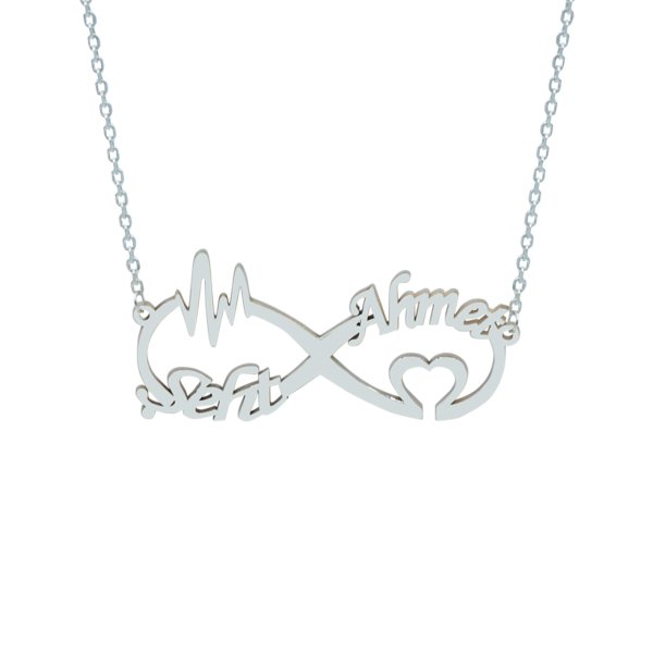 Gümüş Taşsız Kalp Ritimli Sonsuzluk İsimli Kolye