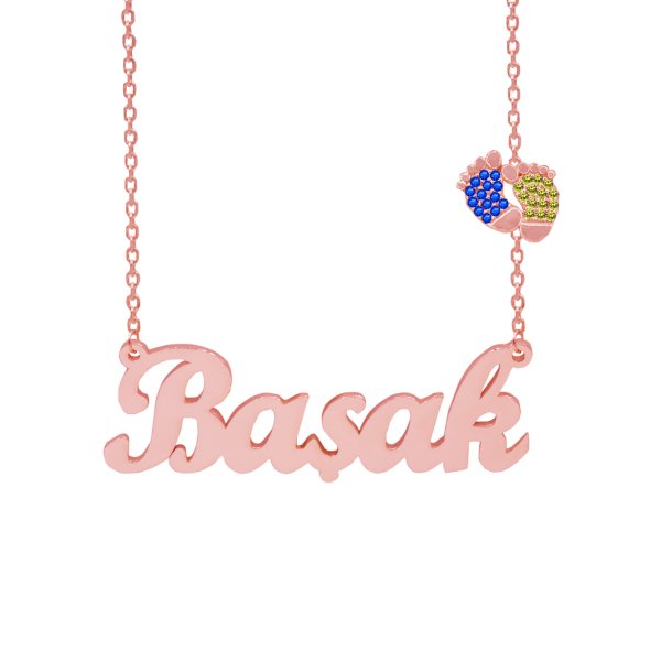 Gümüş Sarı Lacivert Renk Patikli İsimli Kolye