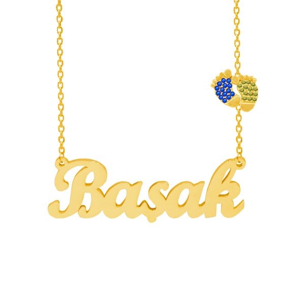 Gümüş Sarı Lacivert Renk Patikli İsimli Kolye