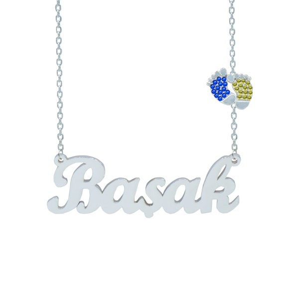 Gümüş Sarı Lacivert Renk Patikli İsimli Kolye