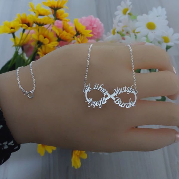Gümüş Dört İsimli Sonsuzluk Kolye