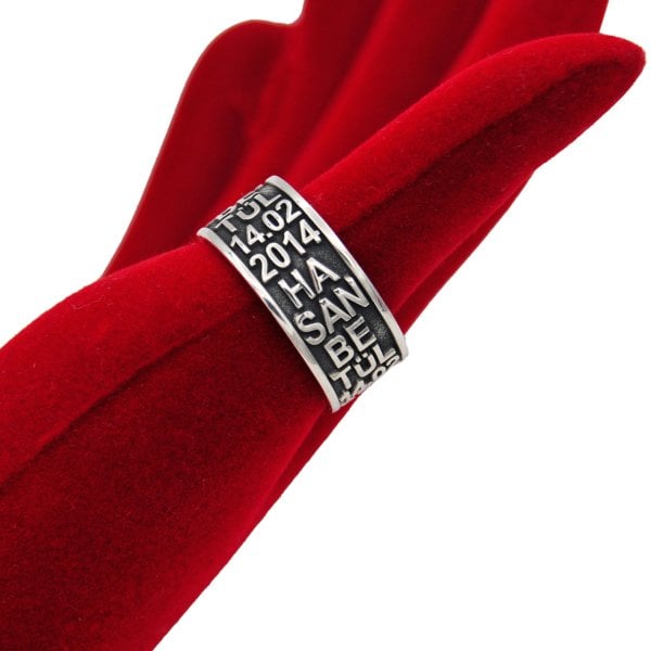 Gümüş Özel Tasarım Tarihli İsimli Çift Alyans